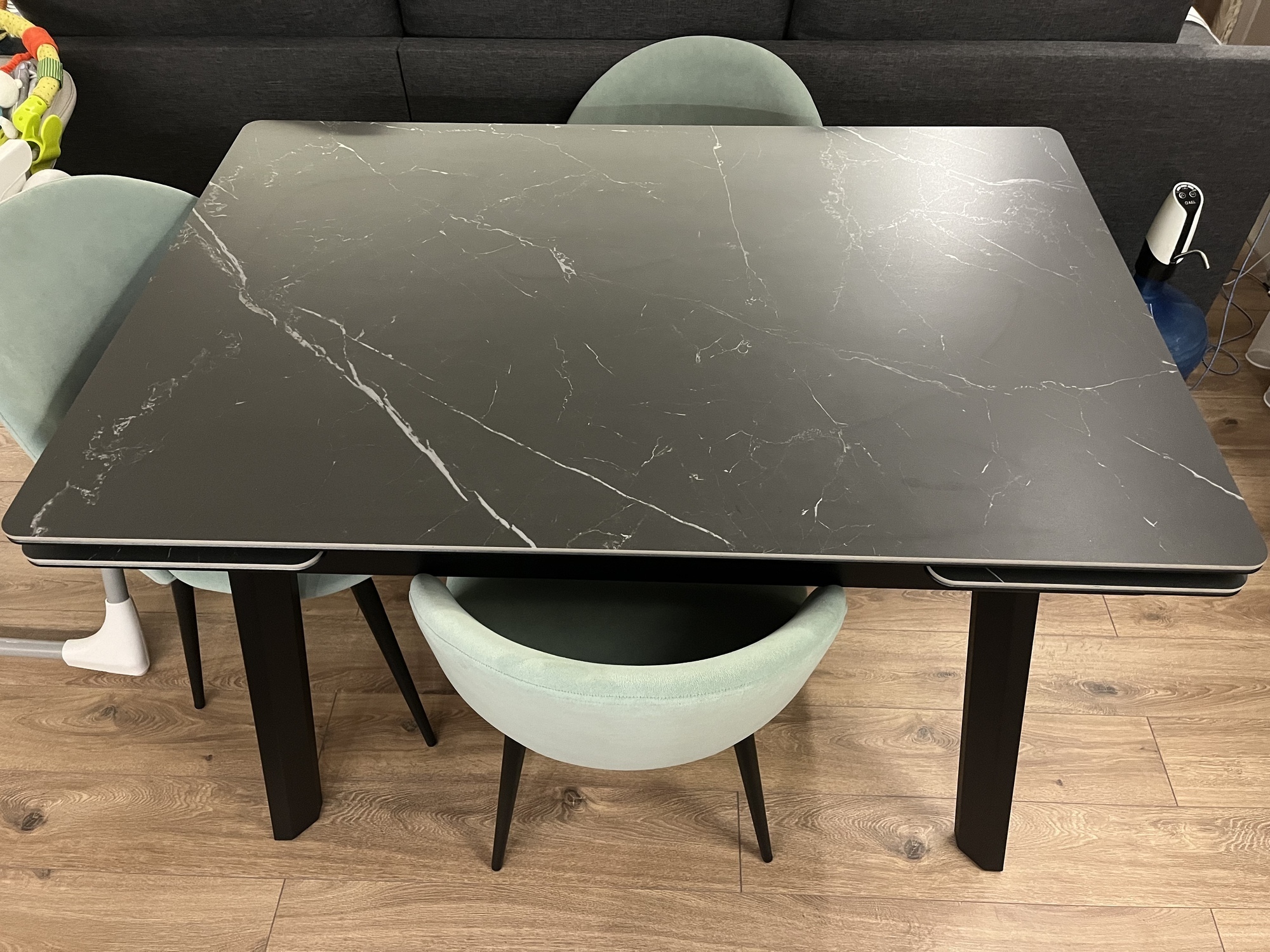 Раздвижной кухонный стол с керамогранитом Татами-2C Black Marble (черный  мрамор), опоры и царга металлические черные - купить в интернет-магазине  КАЙРОС мебель